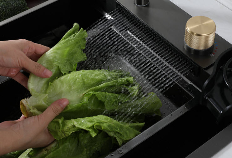Multifunctional kitchen sink | Tetra Sink | 1NS30475TS | Multifunctional sink for kitchen with deep trough and high-quality waterfall mixer - Tetrasink