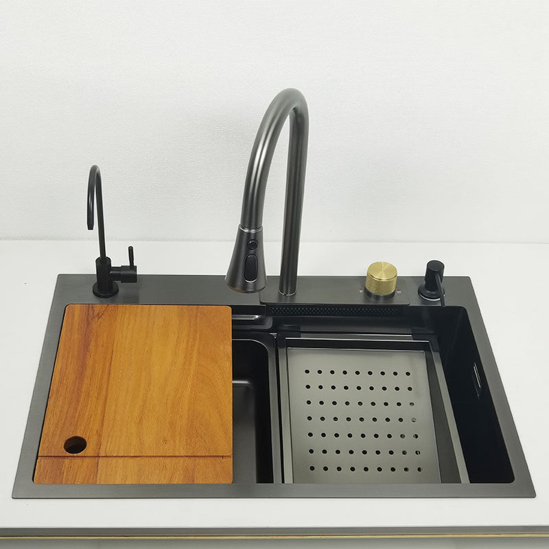 Multifunctional kitchen sink | Tetra Sink | 1NS30475TS | Multifunctional sink for kitchen with deep trough and high-quality waterfall mixer - Tetrasink