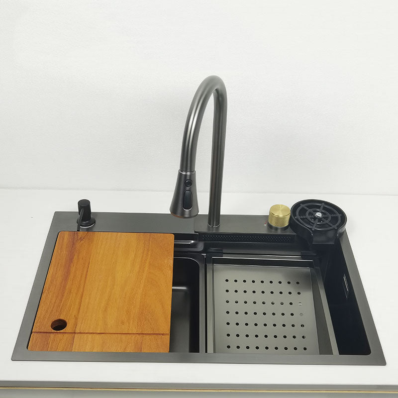 Multifunctional kitchen sink | Tetra Sink | 1NS30475TS | Multifunctional sink for kitchen with deep trough and high-quality waterfall mixer - Tetrasink