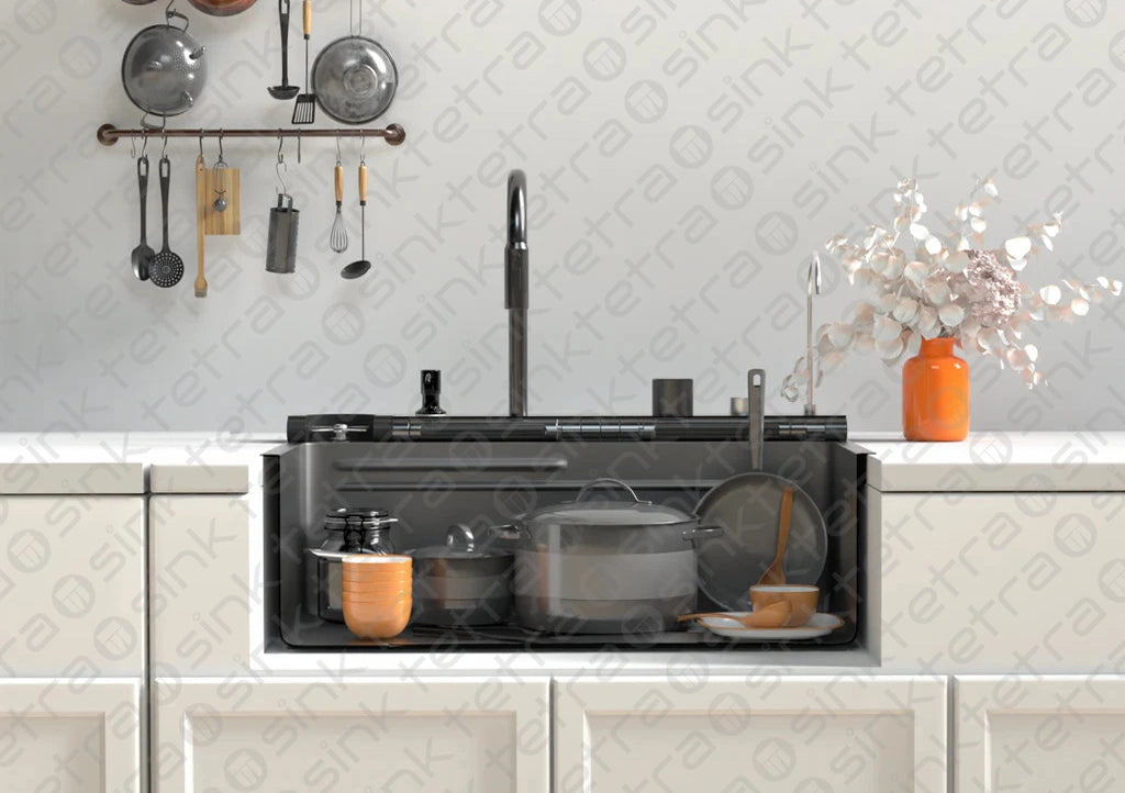 Πολυλειτουργικός νεροχύτης κουζίνας | Tetra Sink | 24NBS304R75 | Πολυλειτουργικός νεροχύτης για κουζίνα με βαθιά γούρνα και υψηλής ποιότητας μίξερ κατα