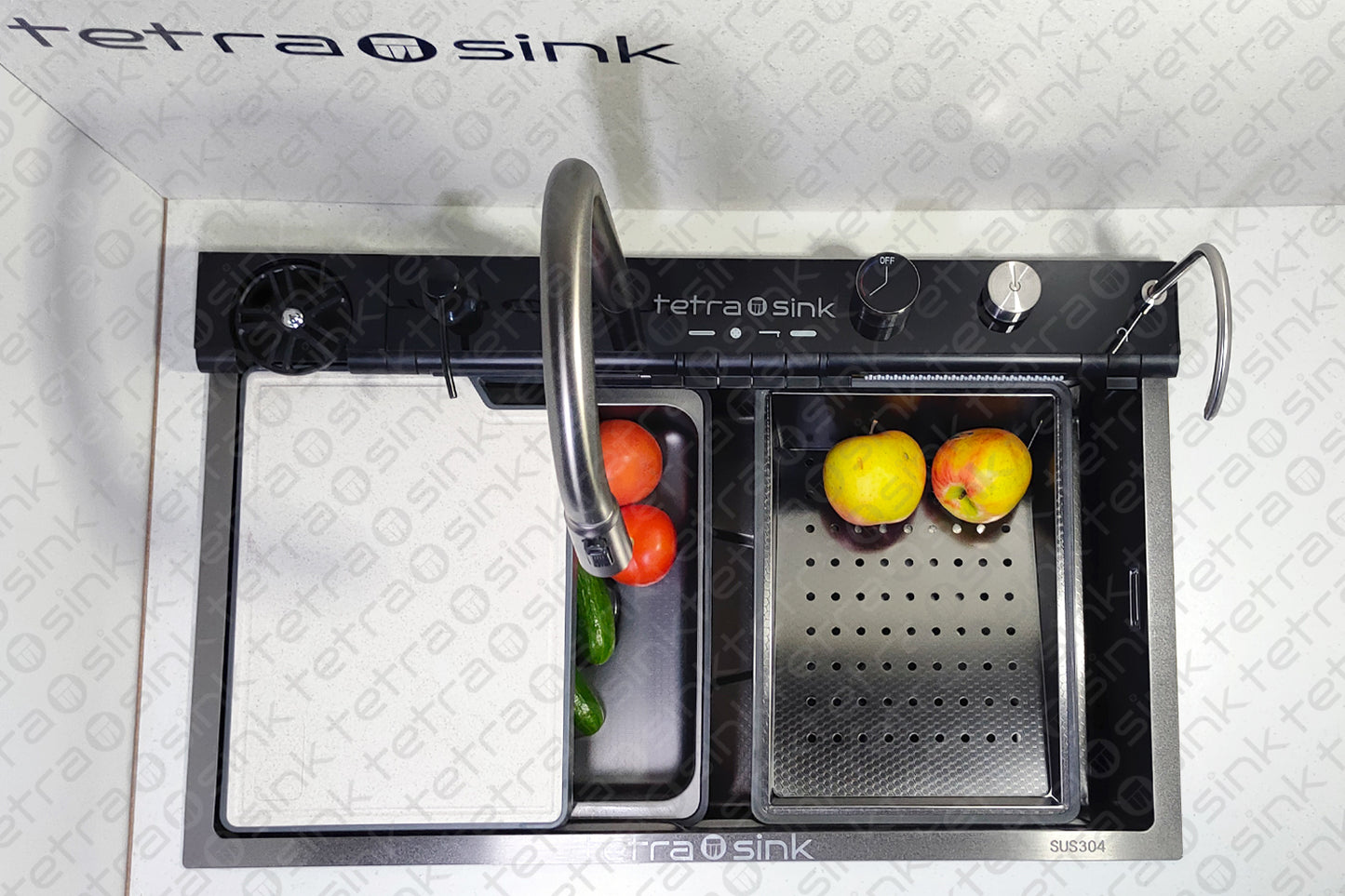Πολυλειτουργικός νεροχύτης κουζίνας | Tetra Sink | 24NBS304R75 | Πολυλειτουργικός νεροχύτης για κουζίνα με βαθιά γούρνα και υψηλής ποιότητας μίξερ κατα
