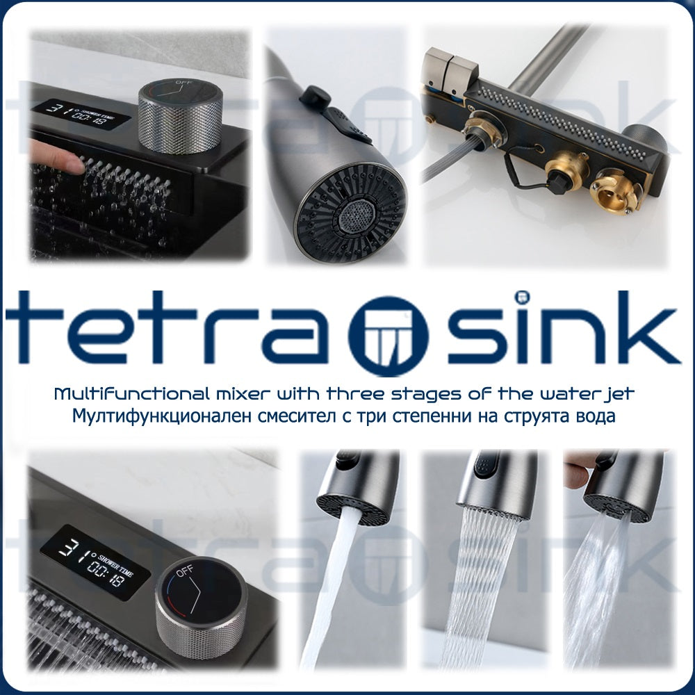 Multifunctional kitchen sink | Tetra Sink | 2NS30468TSK | Multifunctional sink for kitchen with deep trough and high-quality waterfall mixer - Tetrasink