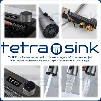 Multifunctional kitchen sink | Tetra Sink | 2NS30468TSK | Multifunctional sink for kitchen with deep trough and high-quality waterfall mixer - Tetrasink