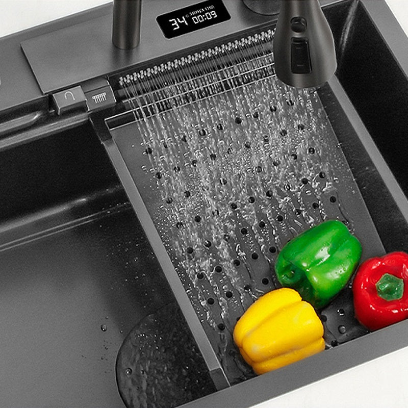 Multifunctional kitchen sink | Tetra Sink | 2NS30468TSK | Multifunctional sink for kitchen with deep trough and high-quality waterfall mixer - Tetrasink