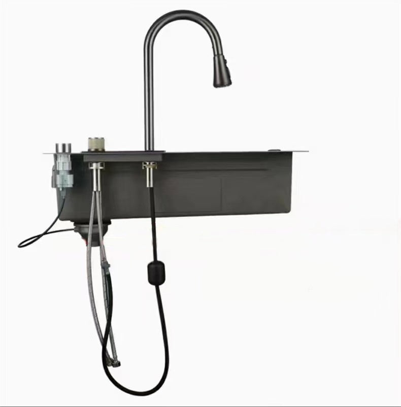 Multifunctional kitchen sink | Tetra Sink | 2NS30468TSK | Multifunctional sink for kitchen with deep trough and high-quality waterfall mixer - Tetrasink