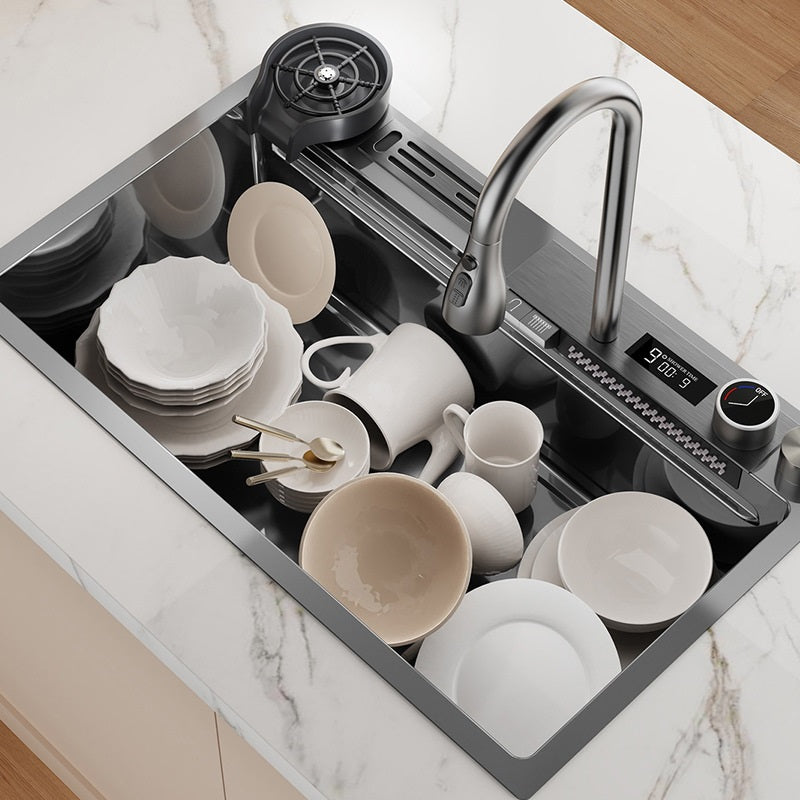Multifunctional kitchen sink | Tetra Sink | 4KNS30475TS | set А | Multifunctional sink for kitchen with deep trough and high-quality waterfall mixer - Tetrasink