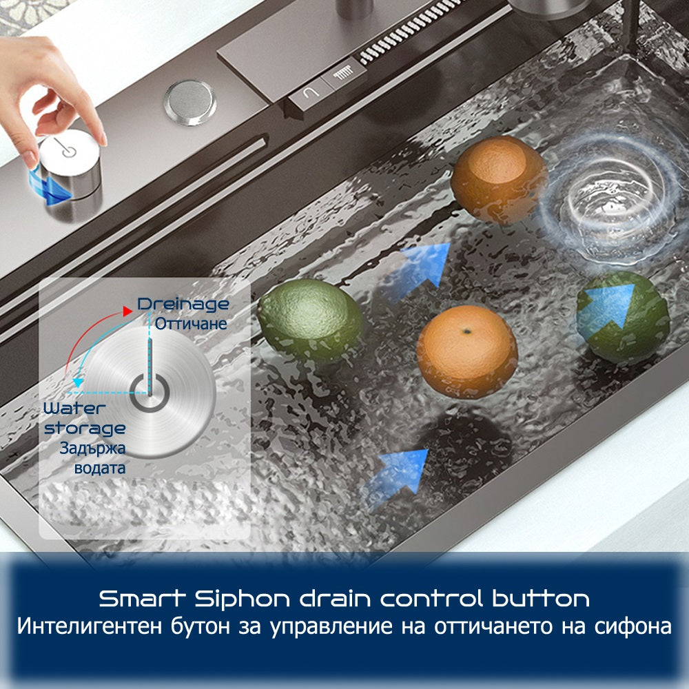 Multifunctional kitchen sink | Tetra Sink | 2NS30468TSK | Multifunctional sink for kitchen with deep trough and high-quality waterfall mixer - Tetrasink