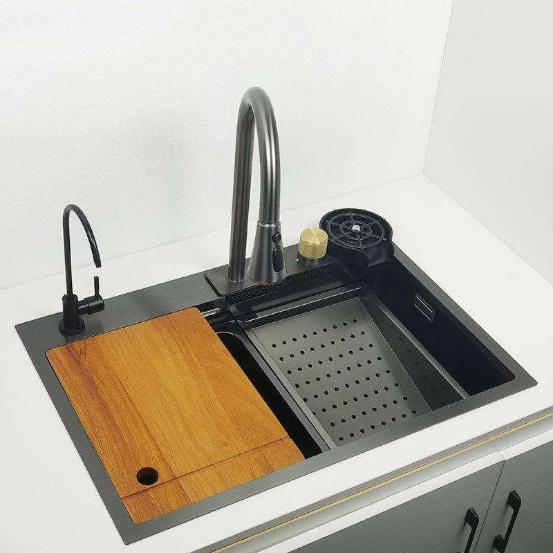 Multifunctional kitchen sink | Tetra Sink | 1NS30468TS | Multifunctional sink for kitchen with deep trough and high-quality waterfall mixer - Tetrasink