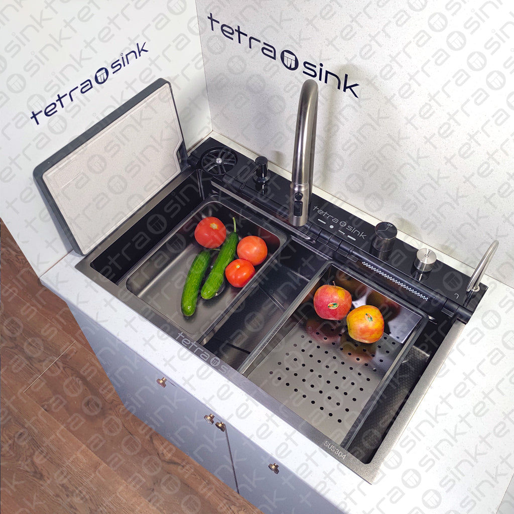 Πολυλειτουργικός νεροχύτης κουζίνας | Tetra Sink | 24NBS304R75 | Πολυλειτουργικός νεροχύτης για κουζίνα με βαθιά γούρνα και υψηλής ποιότητας μίξερ κατα